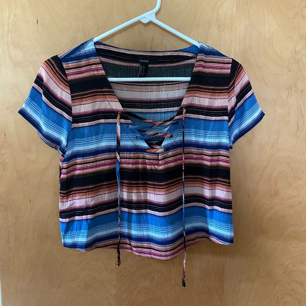 Forever 21 Striped Lace-Up Crop Top